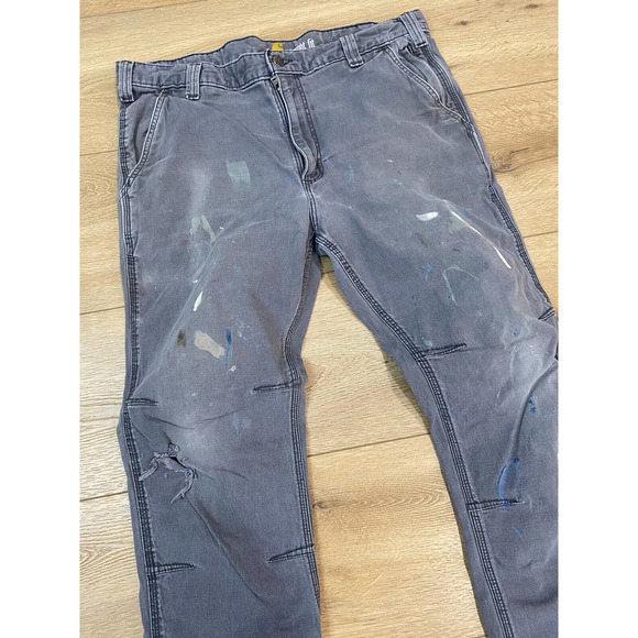 Carhartt Pants Mens 38x30 Gray Charcoal (Measures 36x28) Distressed Paint - Picture 3 of 8